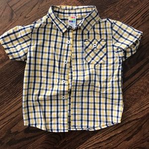 Boys Yellow Blue Plaid Button Up Dress Shirt